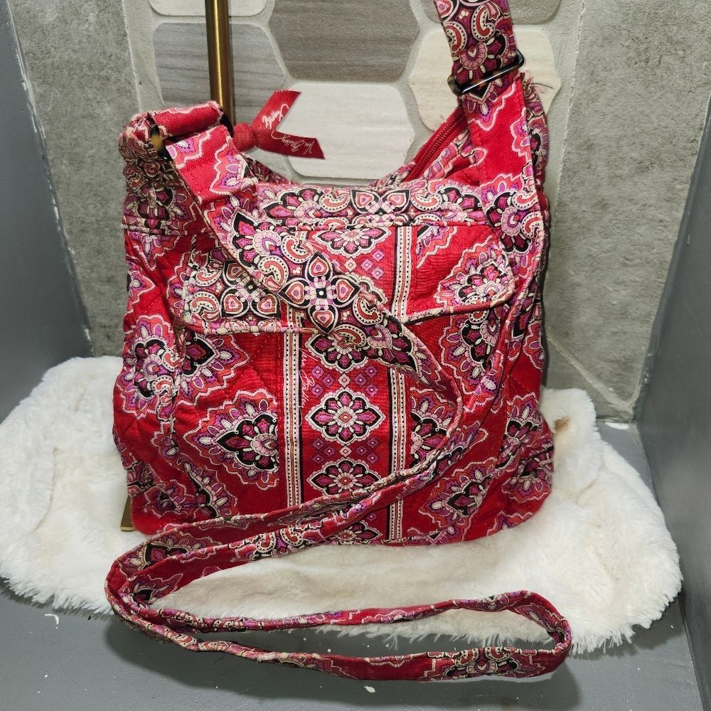 Vera Bradley Red Quilted Crossbody Purse Bag Boho Vintage